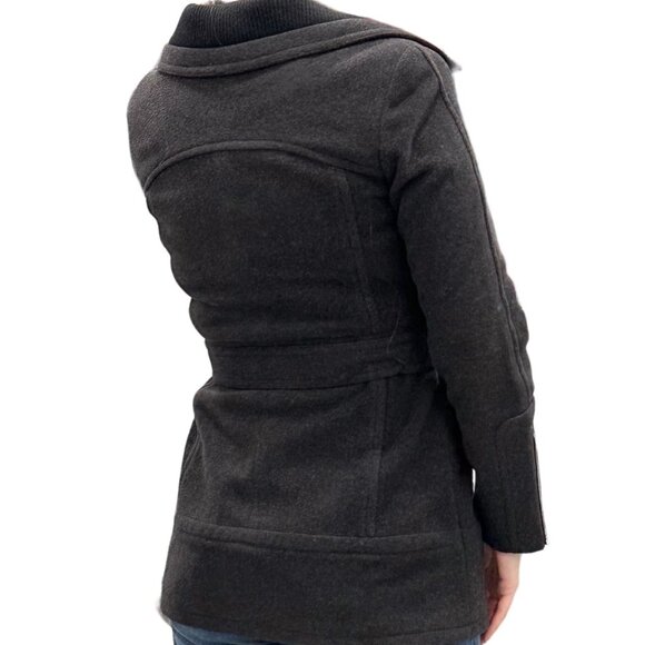 Cole Haan Wool Cashmere Blend Tie Waist Peacoat Jacket Coat in Gray Women's Sz 4 - Picture 2 of 16